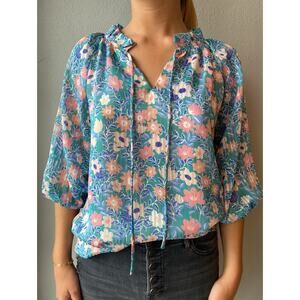 Jade Melody Tam Floral Blouse Tie Neck Garden Peasant NWT Small Cottagecore